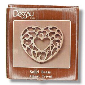 Vintage Solid Brass Footed Trivet Heart Shaped Ornate Filigree Dessau NEW (a)
